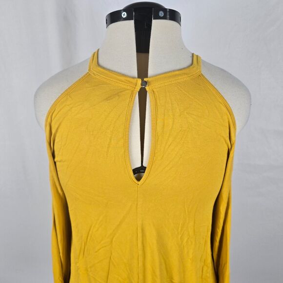 Forever 21 Blouse Women's 0X Yellow Long Sleeve Cold Shoulder Key Hole Back - Picture 5 of 16